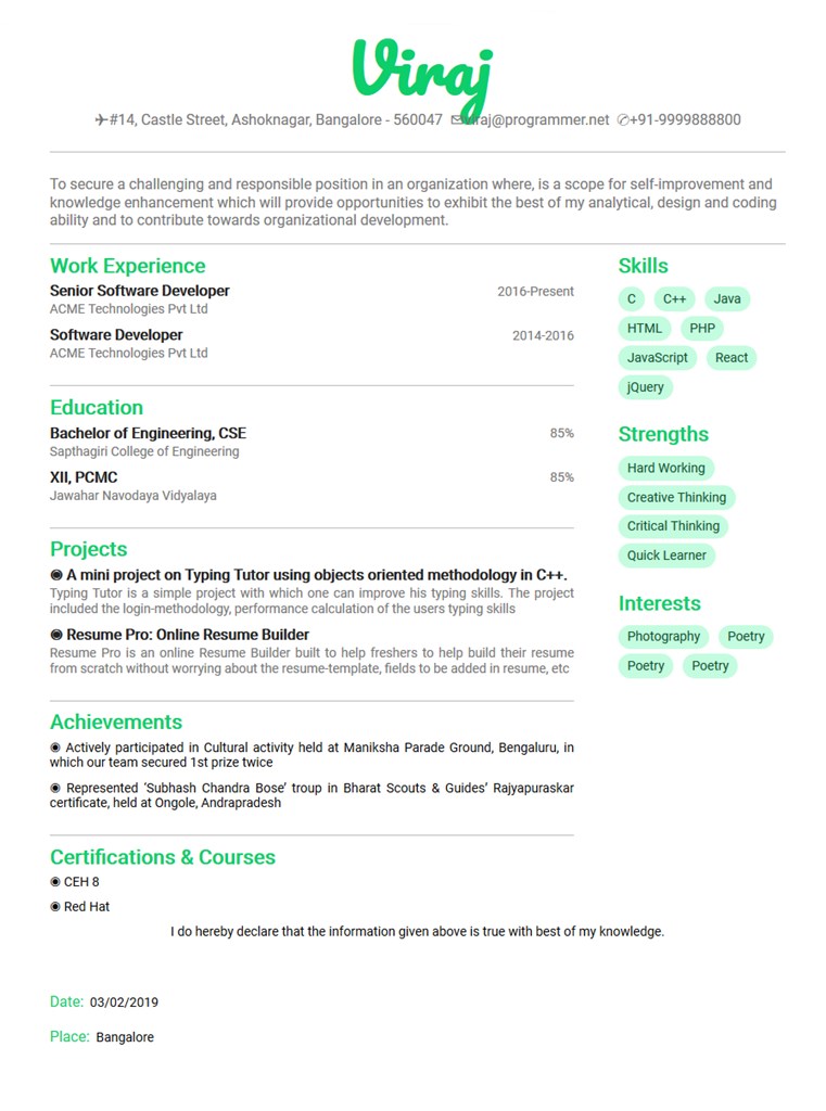 resume templates free no download